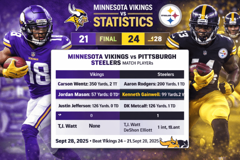 minnesota vikings vs pittsburgh steelers match player stats