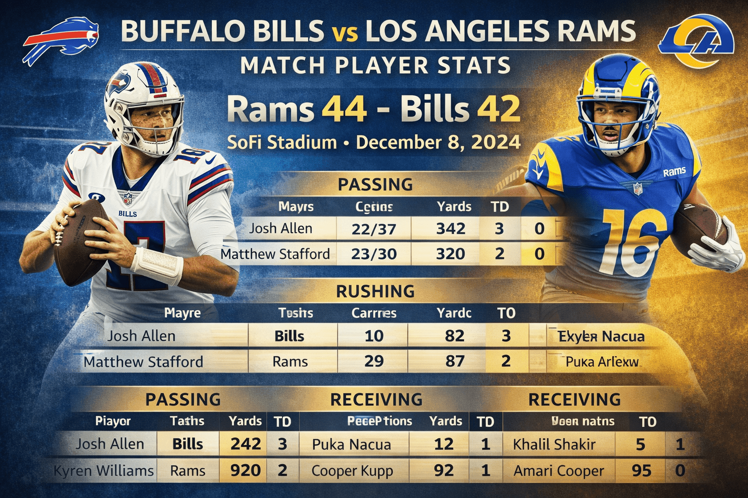 buffalo bills vs los angeles rams match player stats