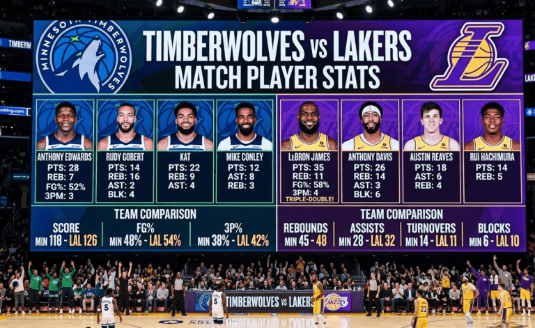 timberwolves vs lakers match player stats