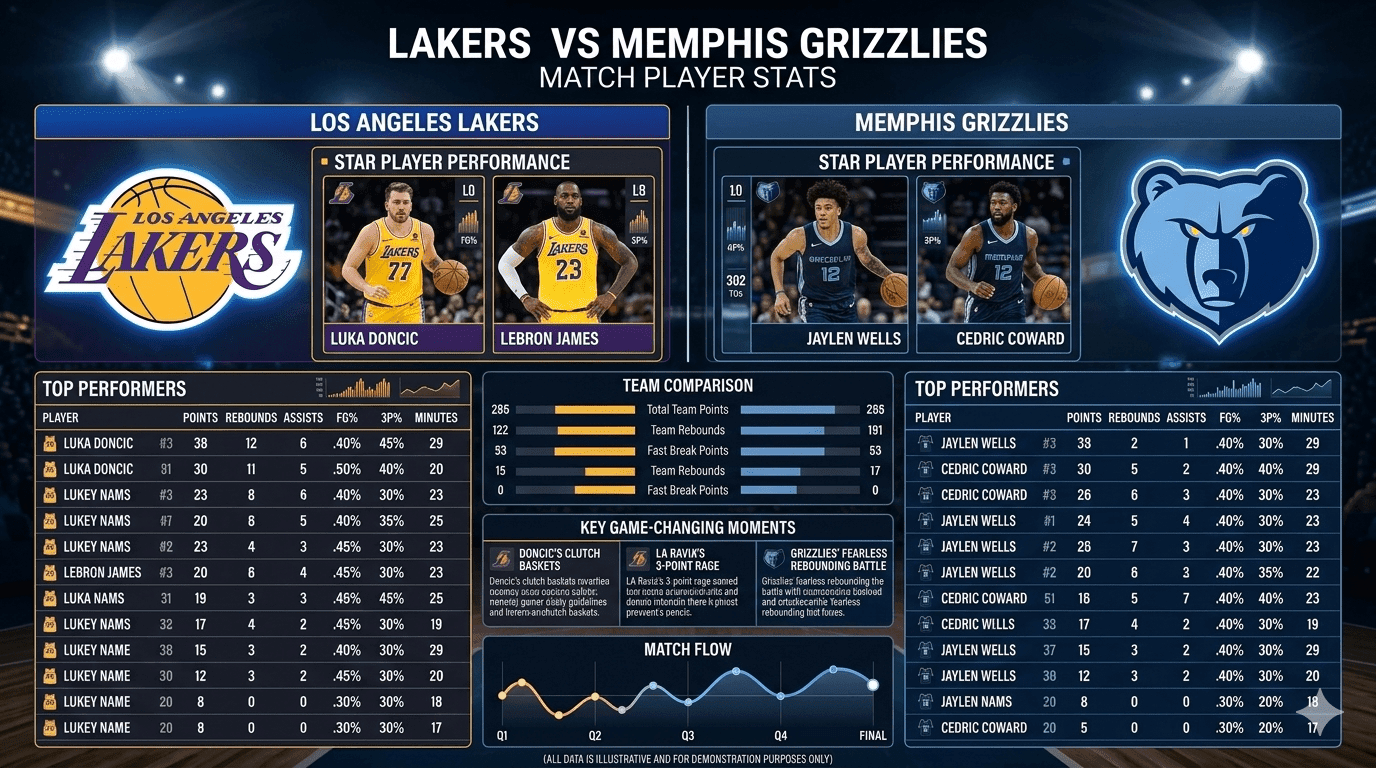 lakers vs memphis grizzlies match player stats