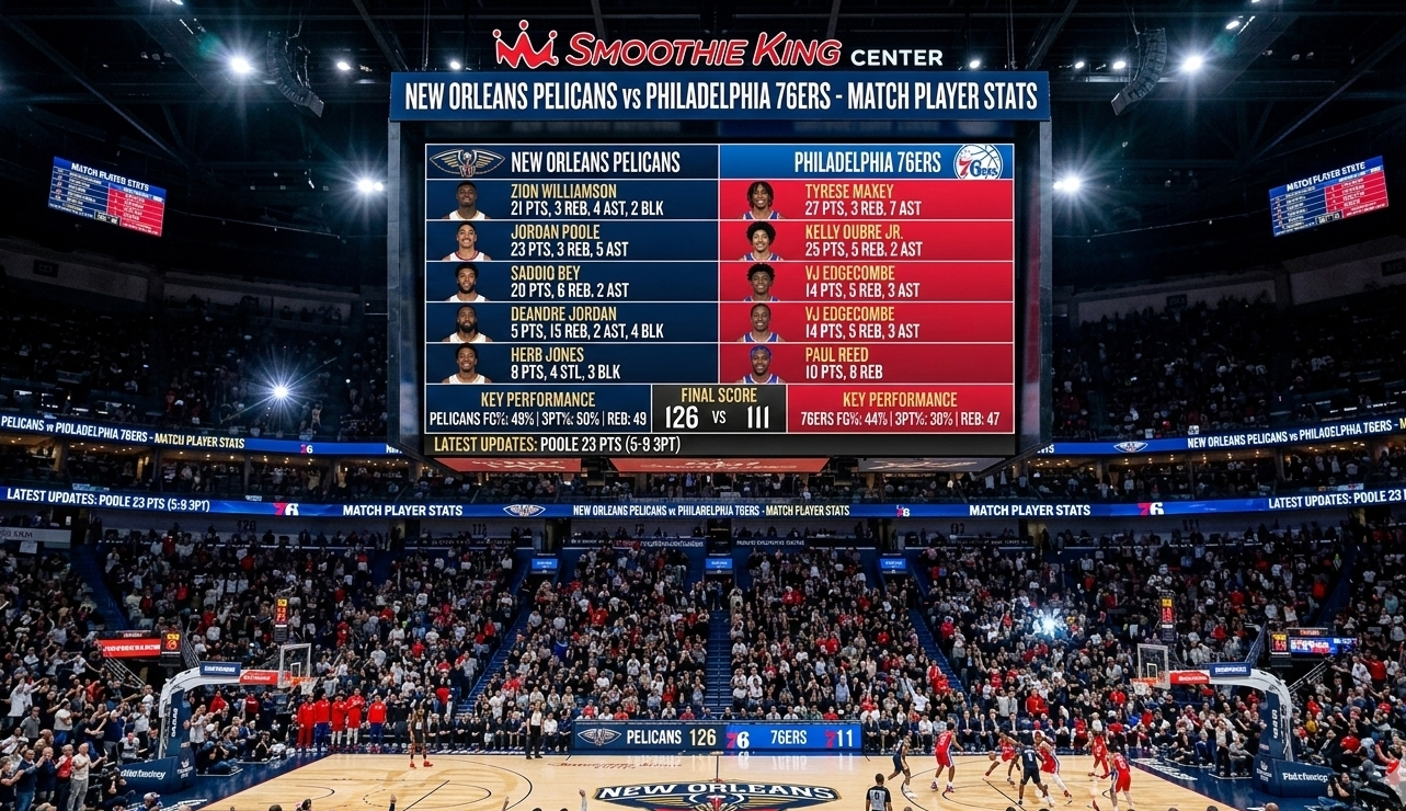 new orleans pelicans vs 76ers match player stats